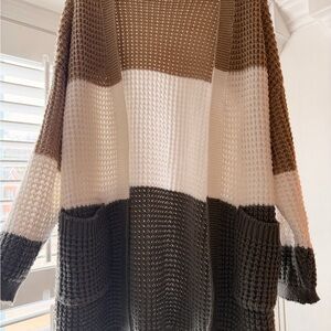 Amazon Women's Striped Cardigan - Brown, Cream, Black